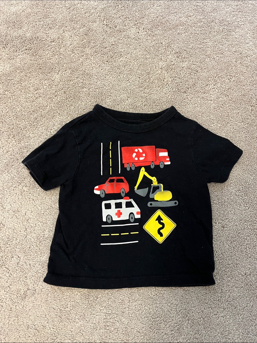 🍼The Children's Place Black Tee with Red, Yellow & White Vehicle Graphics🍼
